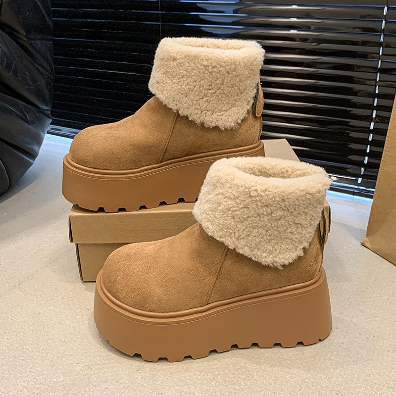 Mango head muffin ice cotton new year, small man heightened, thick-soled turning mouth, piled and thickened cotton shoes 35