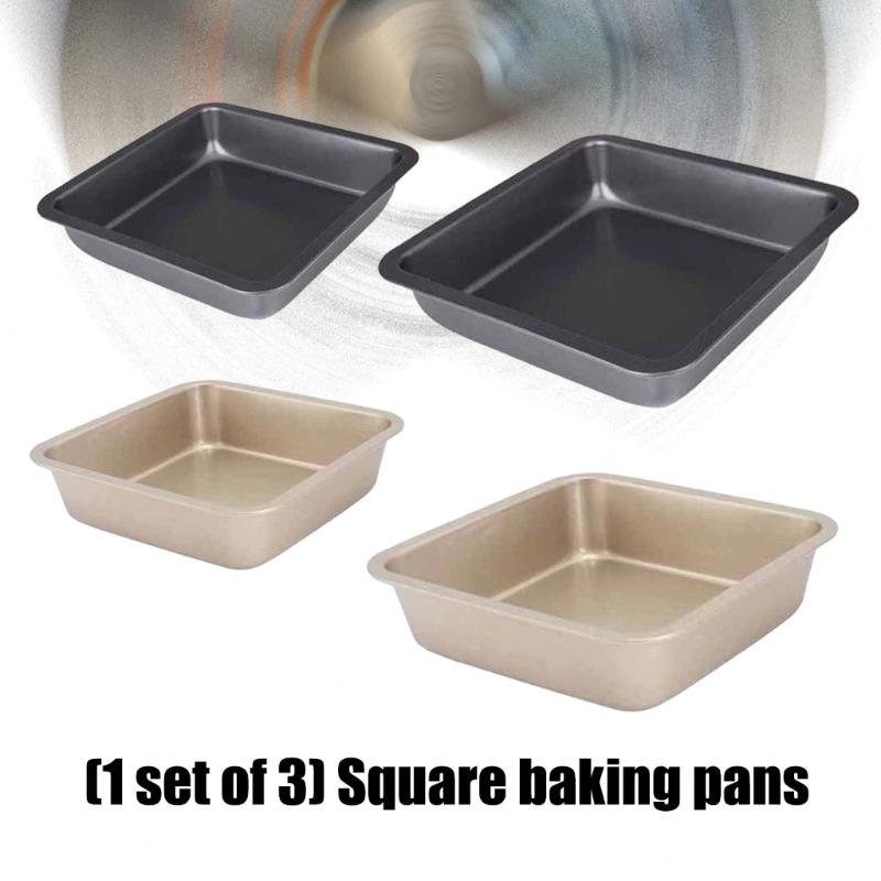 Pack of 3 Scratch Resistant Square Pan Food Grade Carbon Steel Easy Cleaning Baking Mold for Family Kitchens