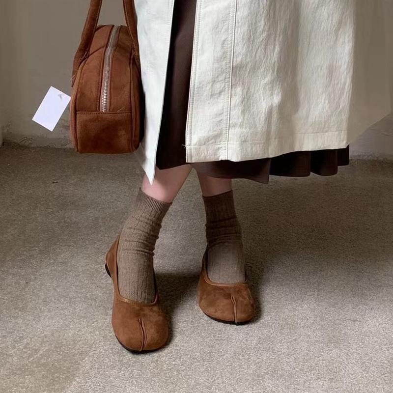 Fashion SUOJIALU 2024 Autumn Women Flat Shoes Fashion Split Toe Slip On Ladies Elegant Baot Shoes Soft Low Heel Outdoor Dress Single Sho