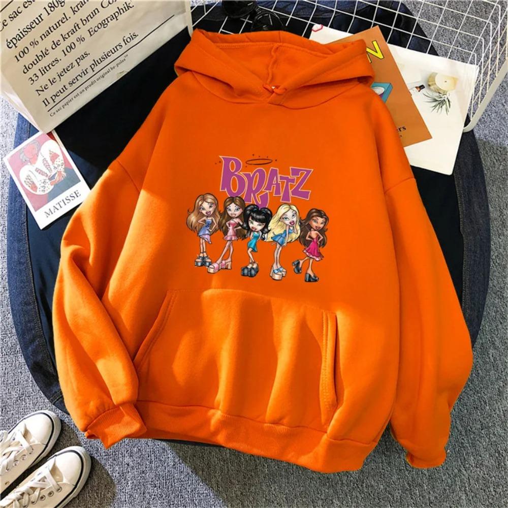 Bratz Potiskovaná Dámská Mikina Větších Velikostí, Dámský Pulovr, Hip-Hop Dlouhý Rukáv Street Style Podzimní/Zimní Vrchní Díl
