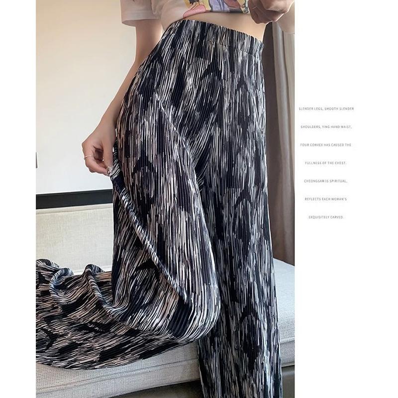 Damen Eis Seide Batik Farbverlauf Weites Bein Hosen Personalisierte Mode Sommer Hohe Taille Grubenstreifen Locker Fallend Mop Hosen