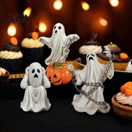 Creative Holiday Collection Figurines Halloween Ghost Figurine, Resin Miniature Chain Ghost, Face-Palm Pumpkin Craft Ornaments for Collections