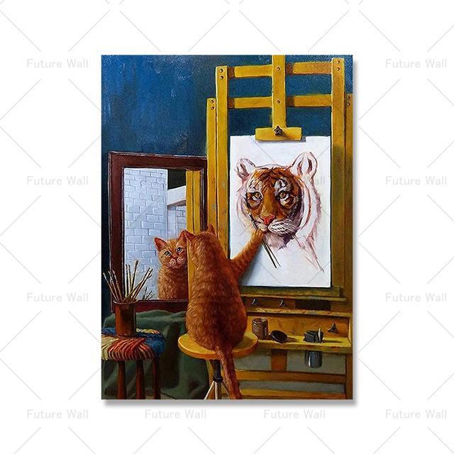 

Абстрактный автопортрет с изображением кота, настенный художественный постер, картина маслом с изображением кота и тигра, украшение для гостиной, дома 21cm×30cm NoFrame