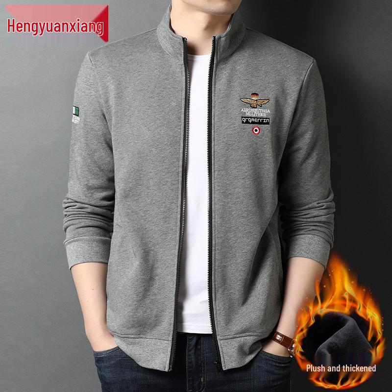 

Hengyuanxiang 2025 Men s Fleece-Lined Stand-Up Collar Cardigan Jacket, Thick Cotton for Autumn/Spring. L for 110-130 lbs