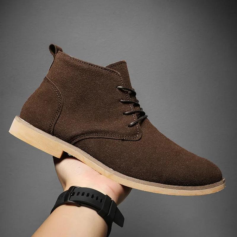 2024Ankle Boots For Men Winter Boot Lace Up British Style Classic Suede Boots Casual Shoes Work Footwear Botas Zapatos Hombre