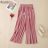 ZANZEA Women Casual Elastic Waist Loose Stripe Print Pants