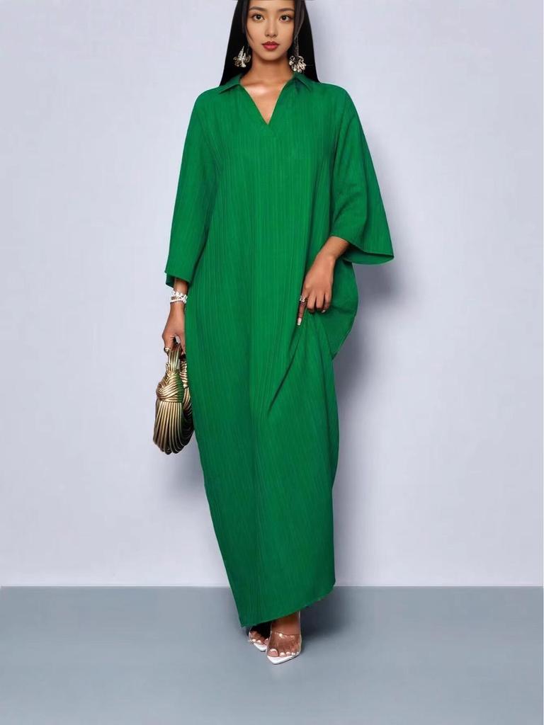 European Cross-Border Extra Large V-Neck Dress - Solid Color, Modern Style, Light Luxury