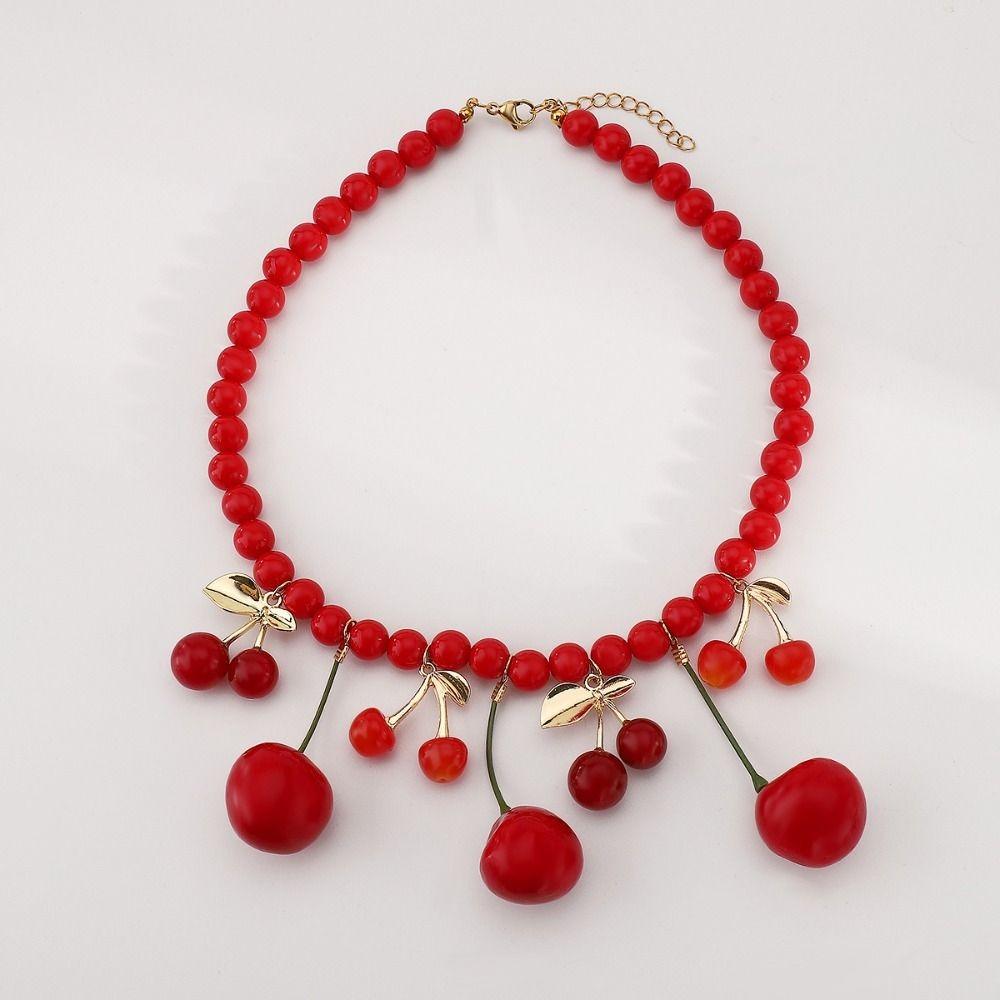 Minority Design Red Bead Necklace Korean Style Y2K Clavicle Chain Fruit Cherry Necklace  Vacation