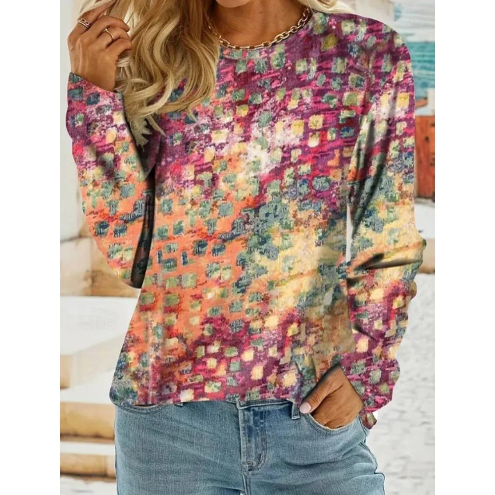 Tops for Women Leopard Print Print Round Neck Long Sleeve T-shirt Fall Casual Slim Pullover Women's Long Sleeve Top