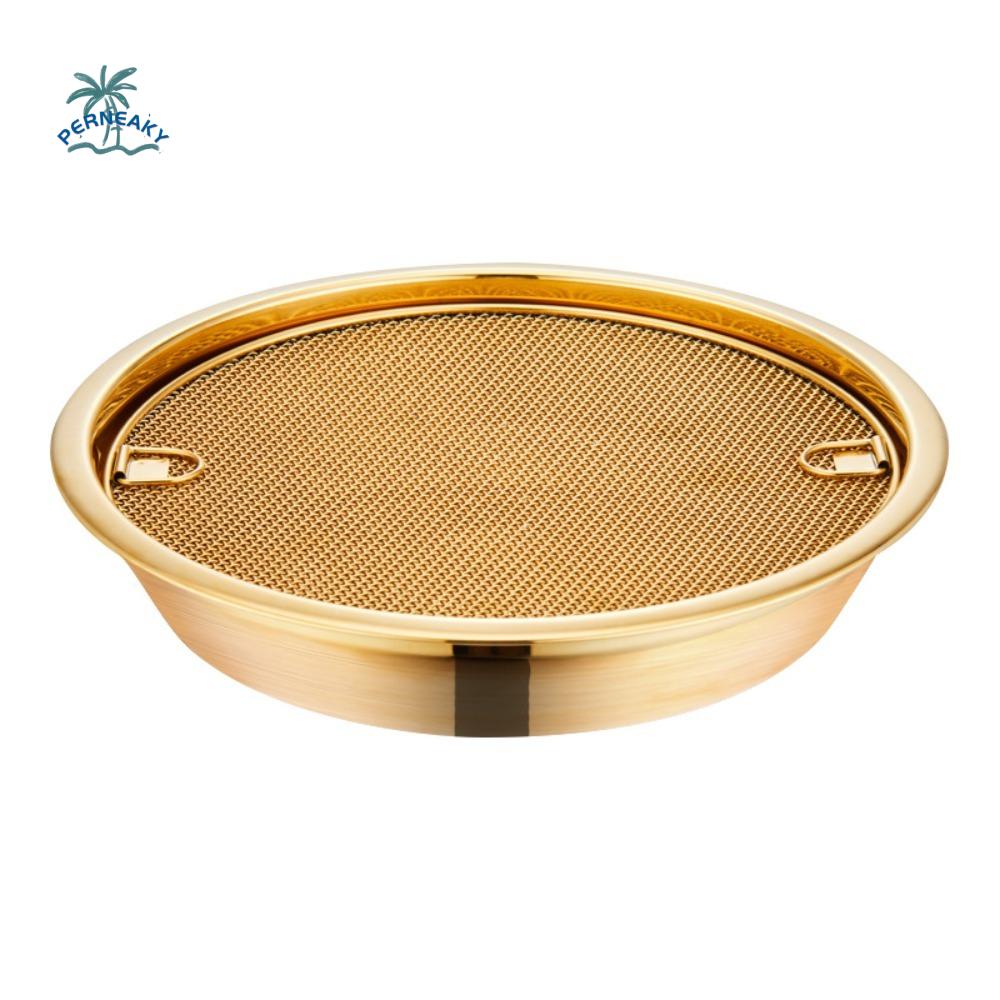 Fine Mesh Stainless Steel Oil Drain Pan With Drainer Net Rust Proof Oil Filter Tray Round Double-ear Handle Snack Serving Dish