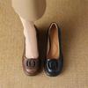 Spring Round Buckle Thick Heel Small Leather Shoes Women's High Heel Waterproof Table Brown Retro Lazy Single Shoes Casual Versatile