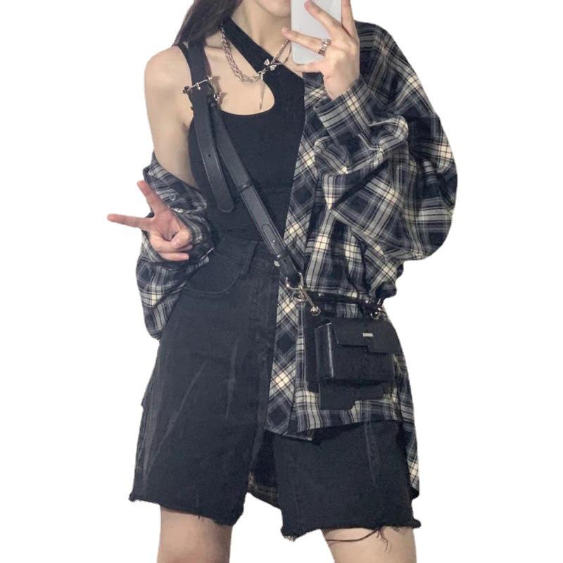 Plaid Mid-Length Influencer Shirt: Women's Trendy Spring & Autumn Long Sleeve Top 2025 Design