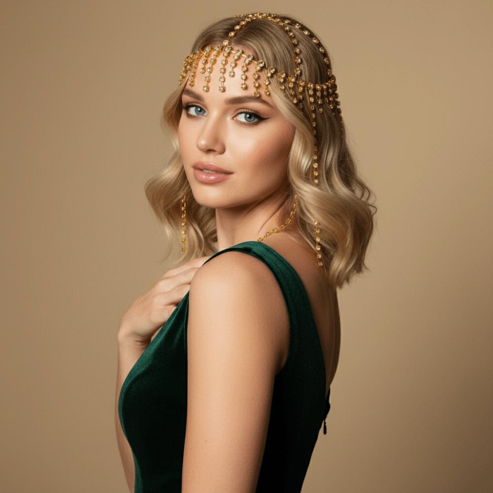 Flash Rhinestone Cap Headpiece Fringe Mesh Tassel Headband Crystal Head Chain Stage Performance