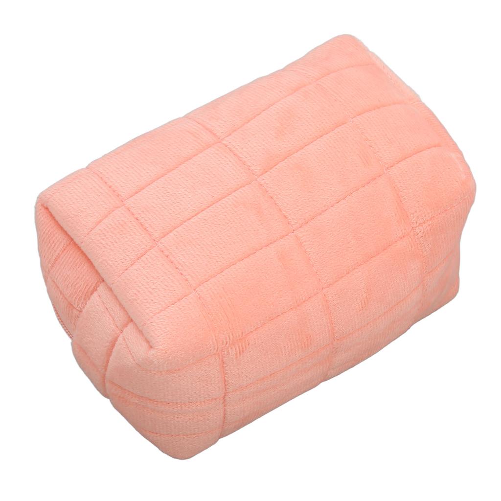 Women Makeup Storage Bag Large Capacity Soft Plush Zipper Closure Checkered Cosmetic Bag