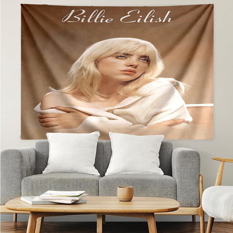 Billie-Eilish Print Tapestry, Backdrop, Easy Setup, Ideal for Bedroom, Office & Living Room, with Aesthetic Wall Hanging Decor.