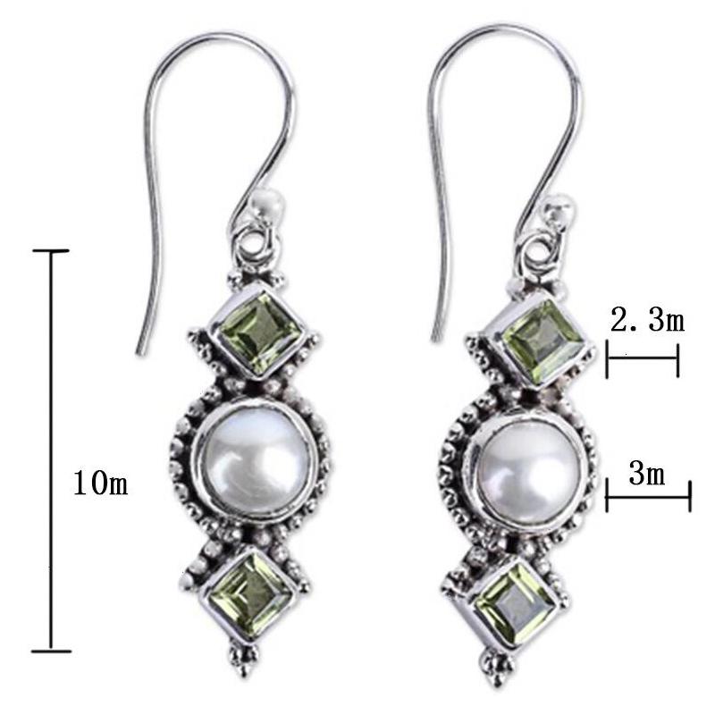 Cultured Pearl Peridot Long Section Dangle Hook Earrings Wedding Jewelry Gifts