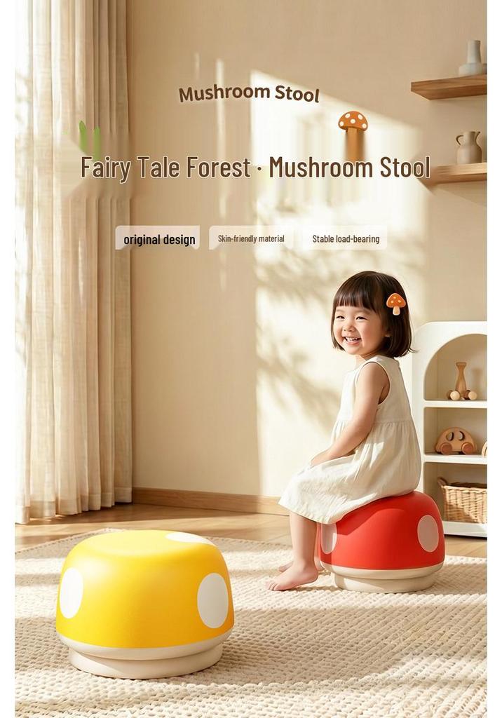 Mushroom Stool - Cute Children's Shoe Changing and Side Table Stool for Home Entrance and Hallway.
