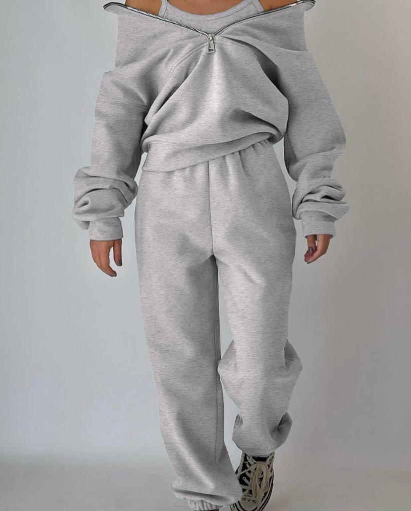 Dam Höst Sportkläder Vinter Varm Kostym Casual Lös Dragkedja Tröjor Byxor Träningsdräkter Fleece Tvådelat Set