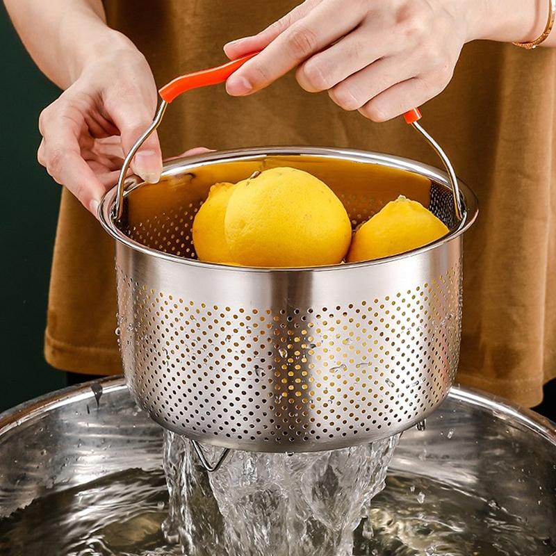 Stainless Steel Kitchen Steam Basket Pressure Cooker Anti-Scald Steamer Multi-Function Fruit Cleaning Basket Accessories