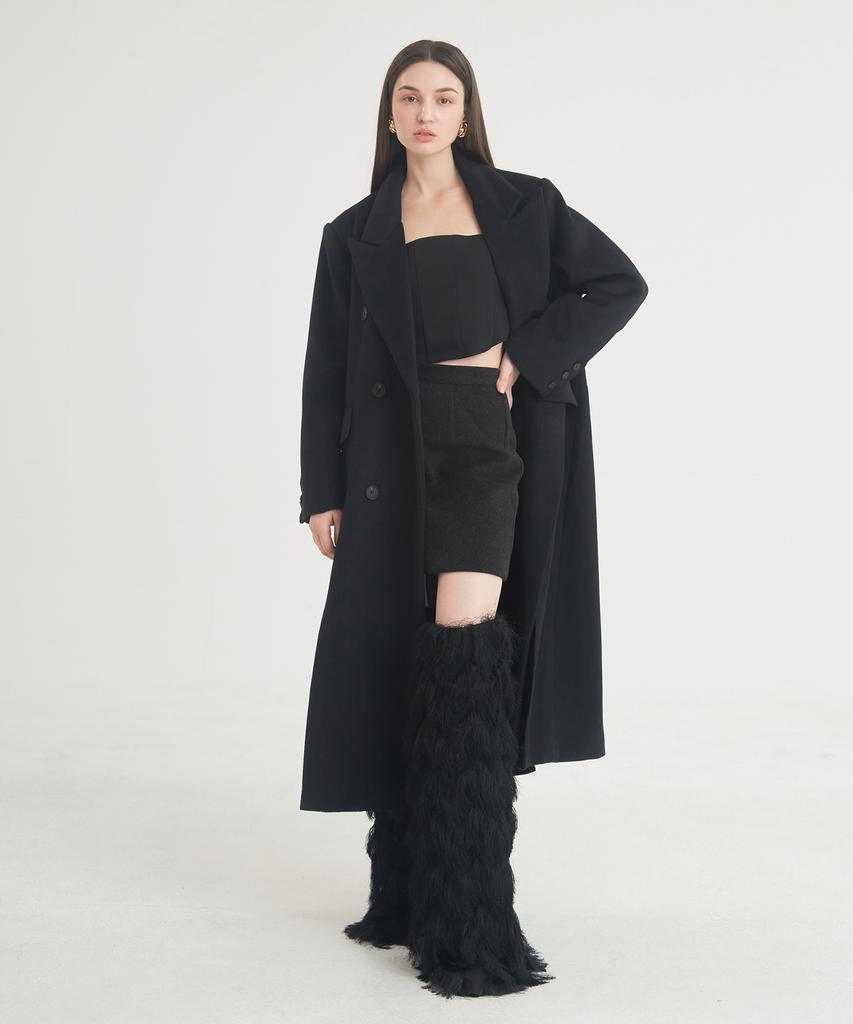 Thefrht Tailored Double-Breasted Slit Coat (Black)