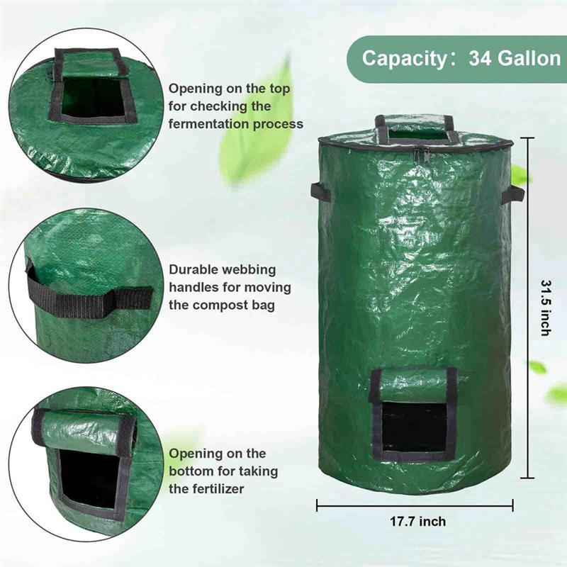 AD23-1 Pcs Composter Composter Outdoor Compost Bin Bag Fermentation Sealable Compost Bucket Garden Leaf Waste Compost Bag