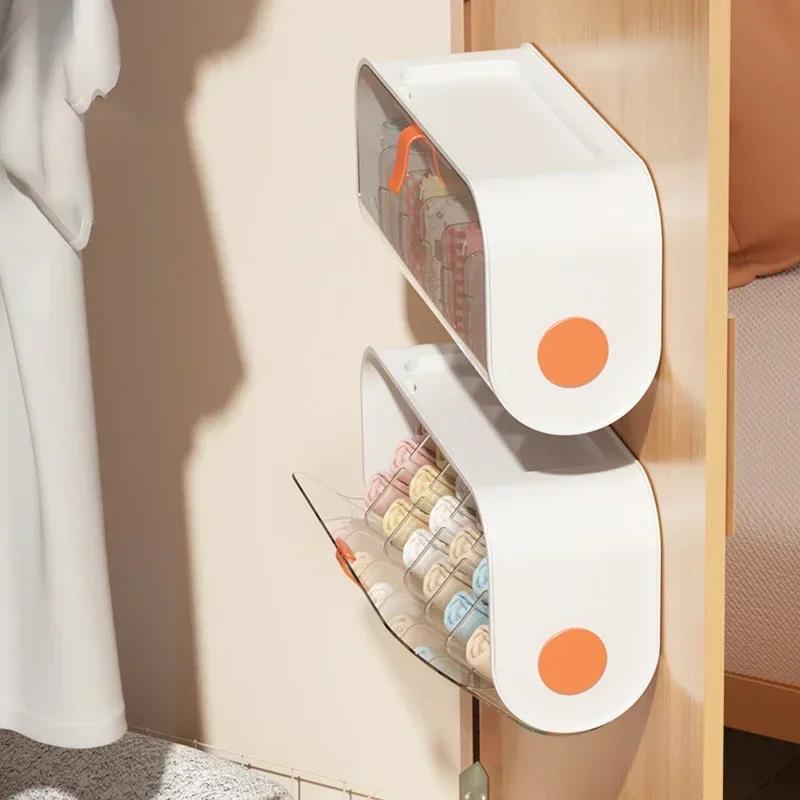 Household Convenience Wall Mounted Classified Storage Box No Punching Detachable Use Underwear Sock Storages Compartment