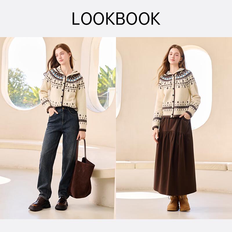 Xiangying Women's Fair Isle Hooded Knit Cardigan