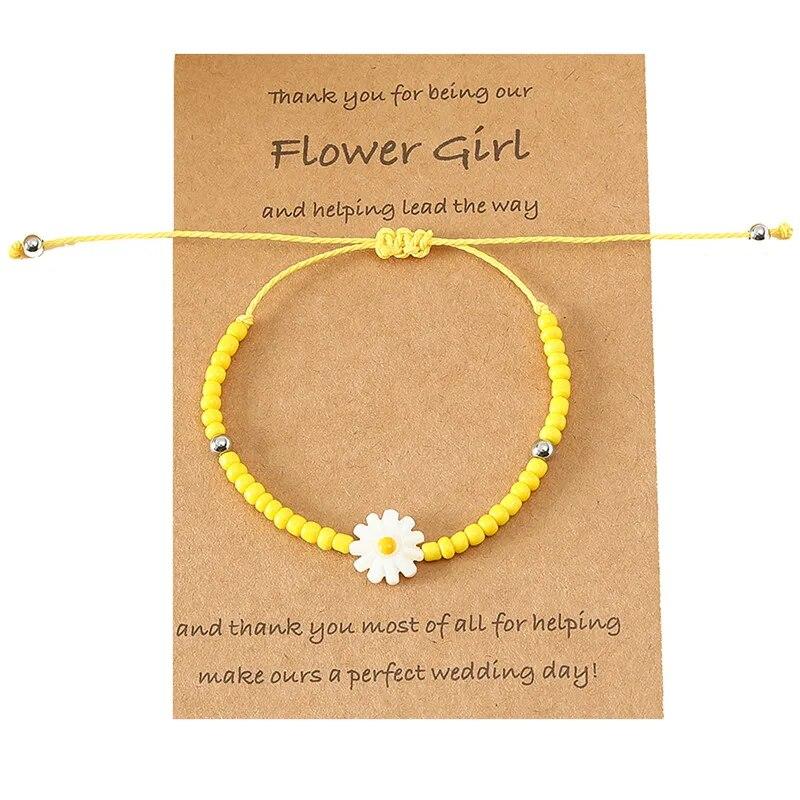 Trendy Sweet Stainless Steel Round Bead Daisy Flower Bracelets For Women Charm Handmade Rope Beaded Sunflower Bracelet Jewelry