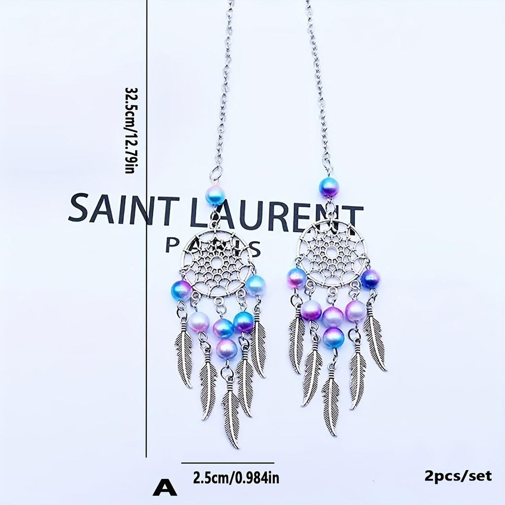 2pc a Set of Dreamcatcher Moon Beaded Wind Chime Hanging Ornaments for Car Home Window Decoration