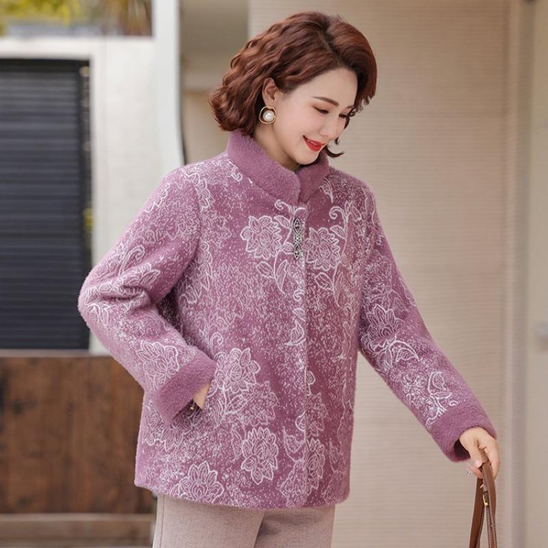 

Осенне-зимняя хлопковая куртка для мамы, благородная одежда для женщин среднего и пожилого возраста, весенняя, осенняя и зимняя плюшевая теплая шерстяная одежда 5XL [Recommended 150-80 kg]