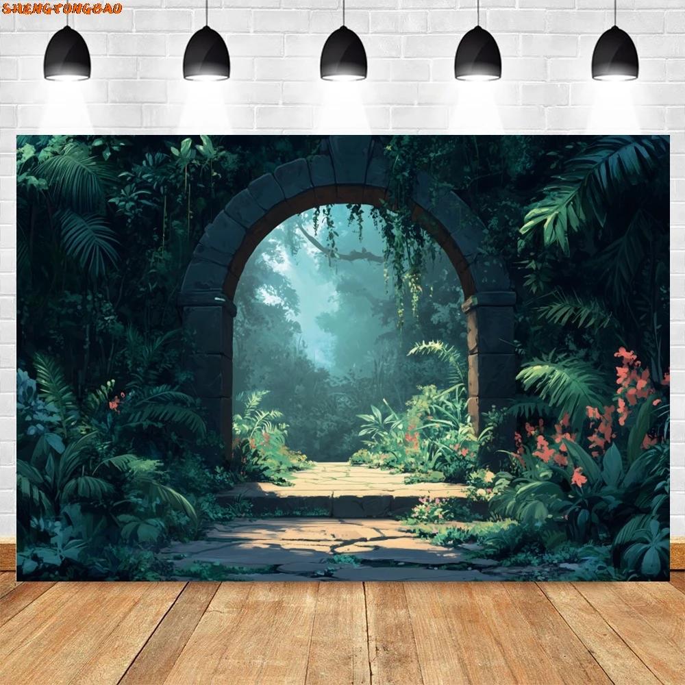 VIKAMA Misty Tropical Rainforest Tapestry Primitive Forest Plants Background Cloth Natural Forest Style Living Room Decoration