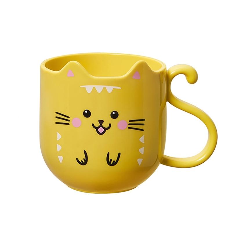 Creative Kitten Mouthwash Cup And Toothbrush Holder For Bathroom Cleaning And Travel Use жёлтый