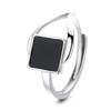 925 Sterling Silver Black Square Ring - Women's Retro Niche Design, Cool Style, Open Adjustable for Index Finger