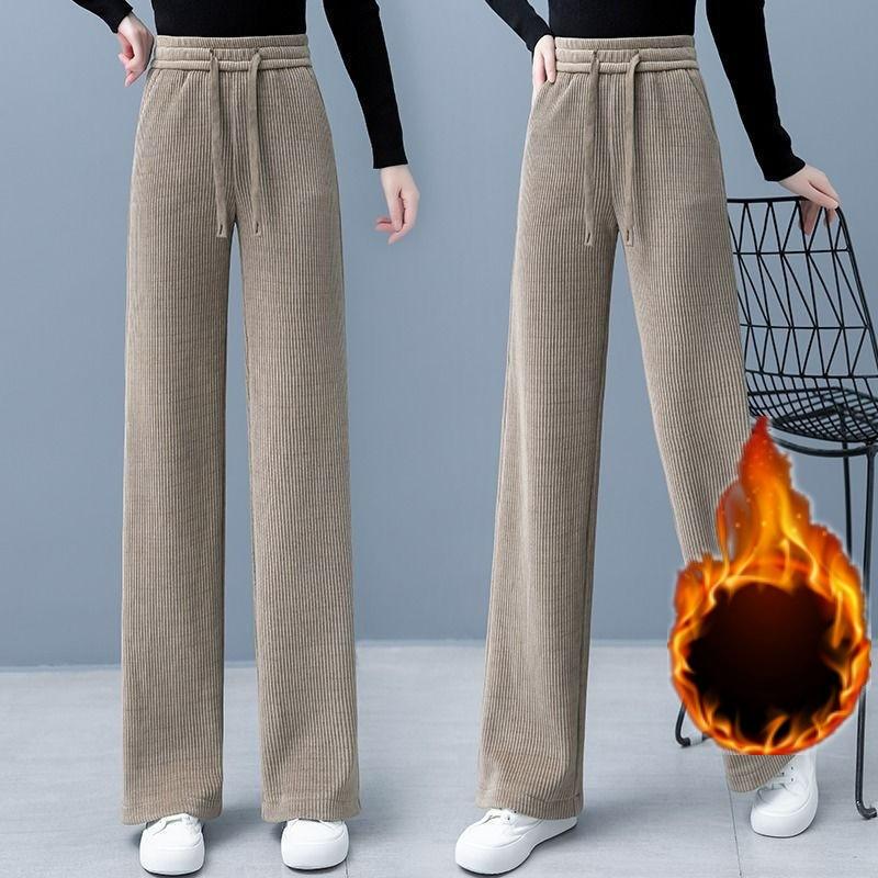 

Весенние брюки с высокой талией, более стройнящие, повседневные, с драпировкой, улучшающие фигуру, женские брюки на шнуровке, свободные, с широкими штанинами, длинные M