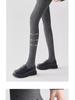 Women's Gray Polka Dot Fleece-Lined Leggings - Autumn/Winter Slimming Vertical Stripe Thickened Pantyhose