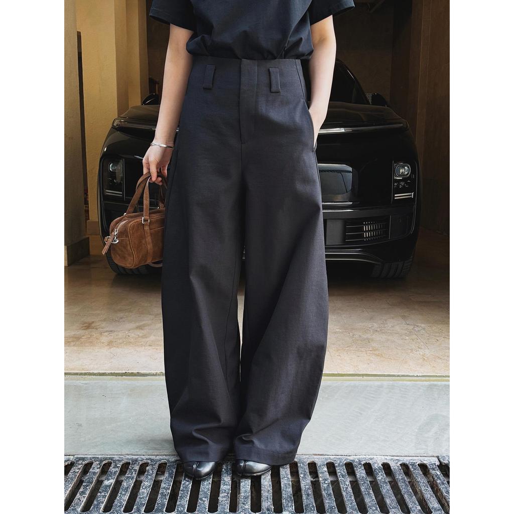 Louvre Spring Parisian Old Money High-Waist Scimitar Trousers: Women's Loose, Crisp, Slim Fit Commuter Style