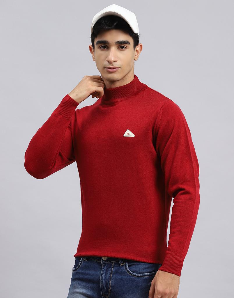 MONTE CARLO Mens Solid Red Turtle Neck Full Sleeve Pullover