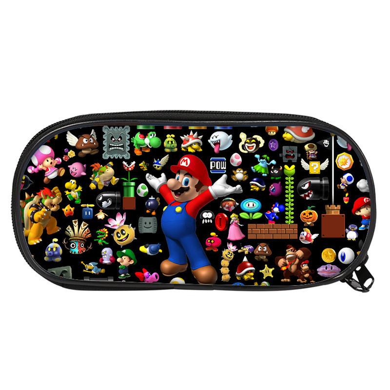 Super Mario Bros Pencil Case For Students Nylon Storage Bag Large Capacity Organizer