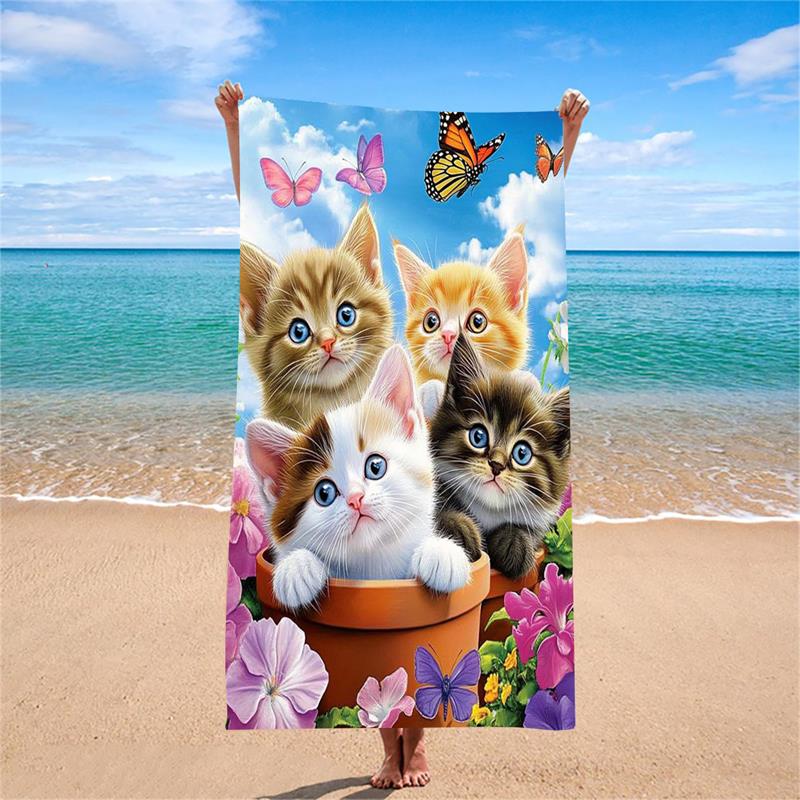 

1PC Cute Cat Butterfly Beach Towel Quick Dry Bath Towel for Beach Vacation Photography Essential W40*H60(CM)