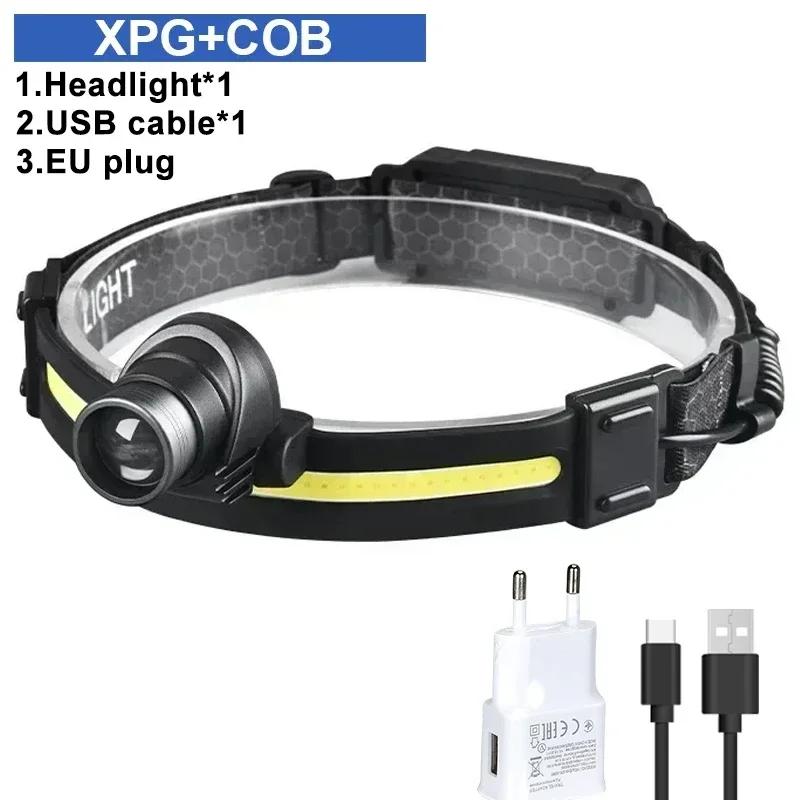 COB Induction Headlight Multi-mode Red Light Warning LED Outdoor Head Mounted Strong Light Running Headlight Camping Flashlight