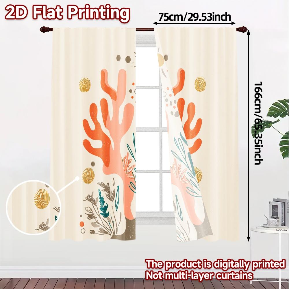 2D Flat Printing  JIT 2pcs   Curtains (Without Rod) Coral Elegance Popular Curtains&Drapes Durable 100% Polyester Fabric Curtains