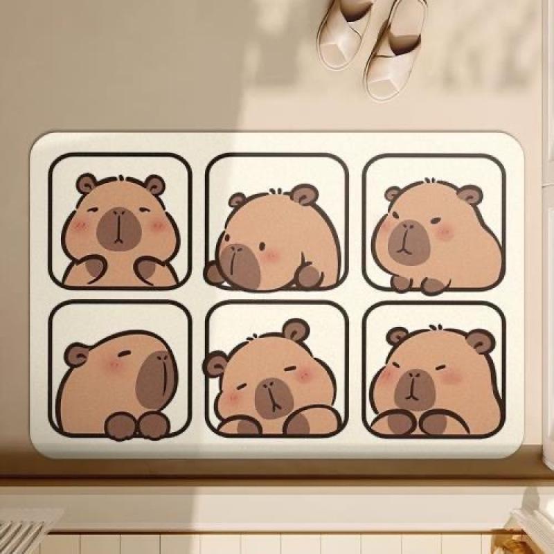Cartoon Capybara Bathroom Mat: Water-Absorbing, Anti-Slip, Diatom Mud Foot Mat for Home 40*60cm Diatom Mud