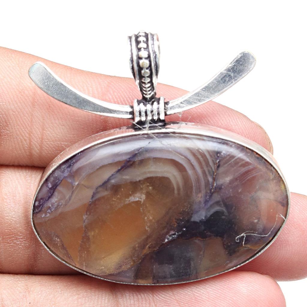 Fluorite Gemstone Handmade Women's Unisex Silver Jewelry Pendant 1.75