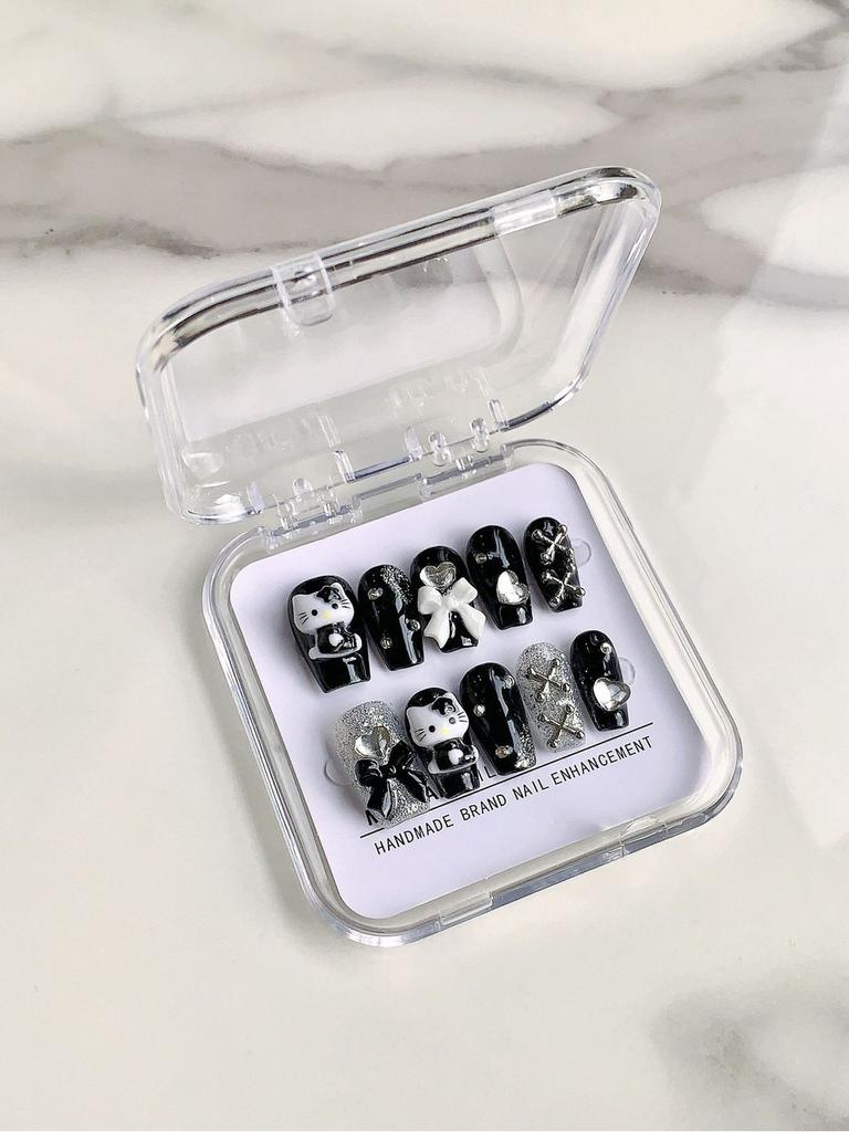 Handmade Xs-l Dark Kitty Flame Butterfly Nail Stickers For Women