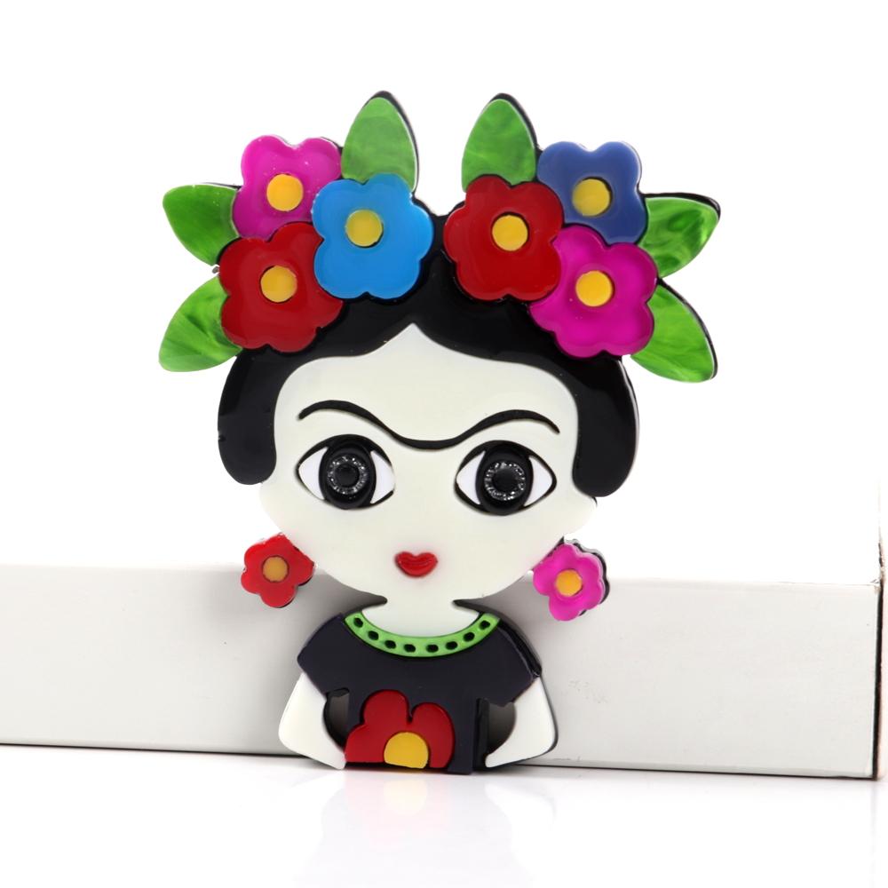 New Acrylic Cute Flower Girl Figure Brooches for Women Fashion Cartoon Artist Lady Brooch Badge Pins Casual Jewelry Accessories