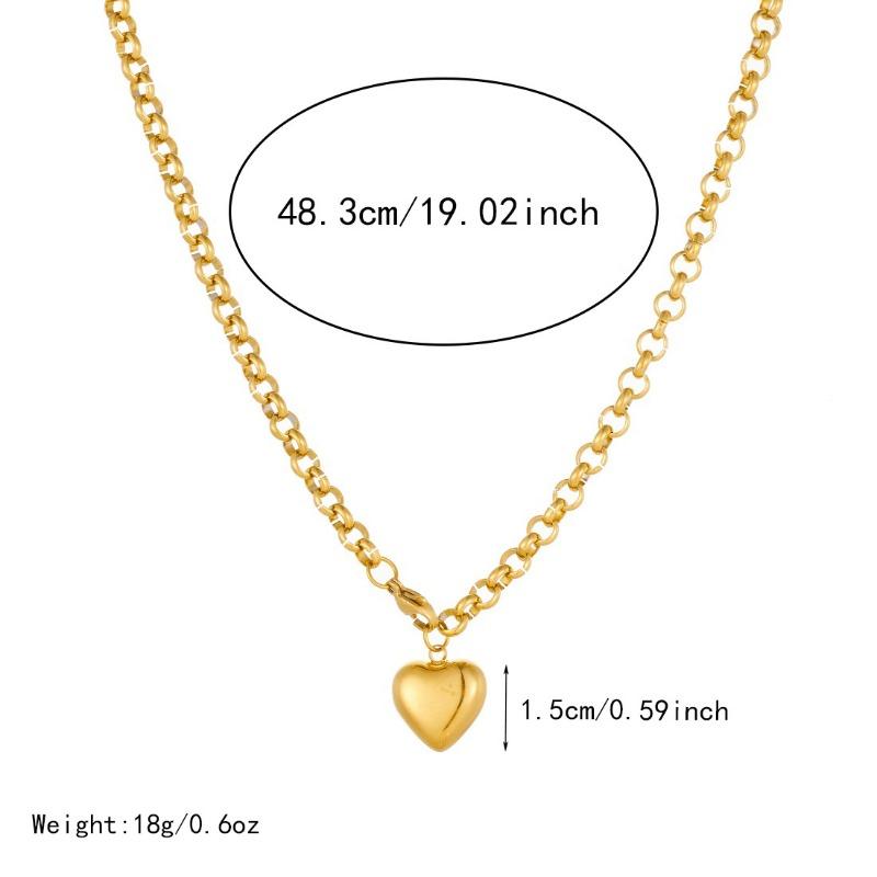 Gold Plated Chunky Rolo Chain 3D Heart Pendant Necklace