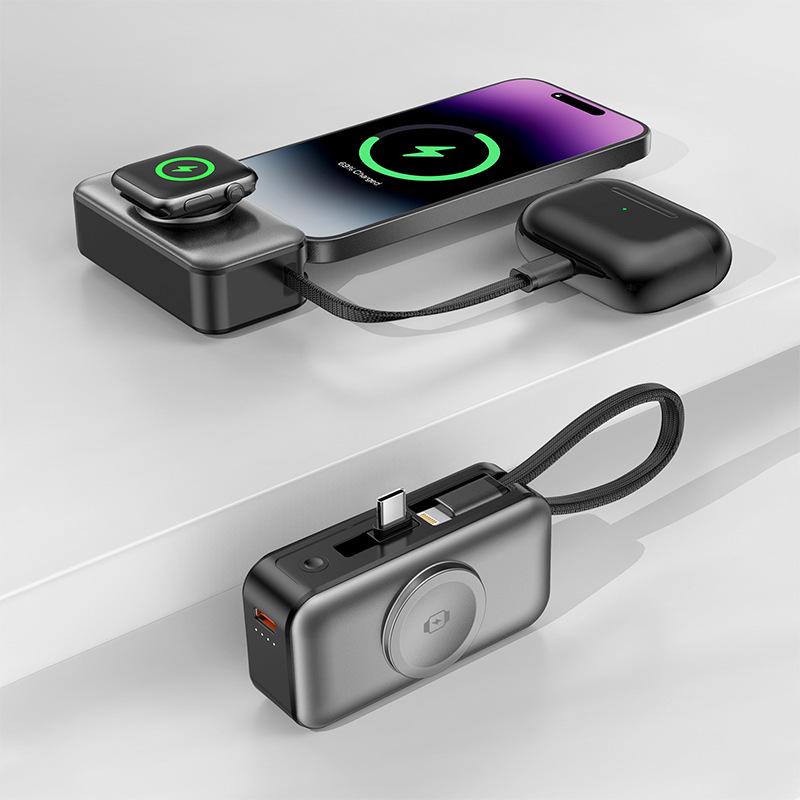 Cross-Border 3-in-1 Magnetic Wireless Charger: 22.5W Power Bank for Watch, Earphones, and Phone.