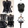 Stunning Halloween Women's Dark Angel Costume With Detachable Feather Wings And Plunging Neckline