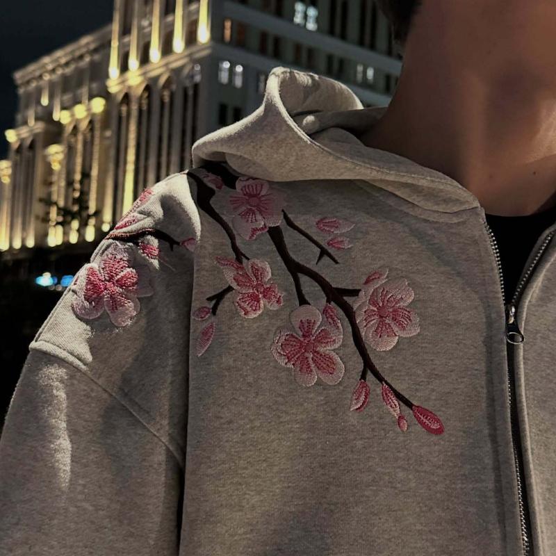European and American autumn and winter personalized street flower embroidery retro men's and women's hooded cardigan
