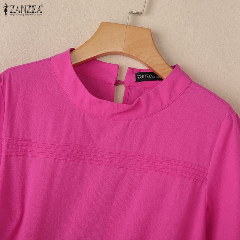 ZANZEA Lässige Bluse mit Rundhalsausschnitt und 3/4-Ärmeln für Damen